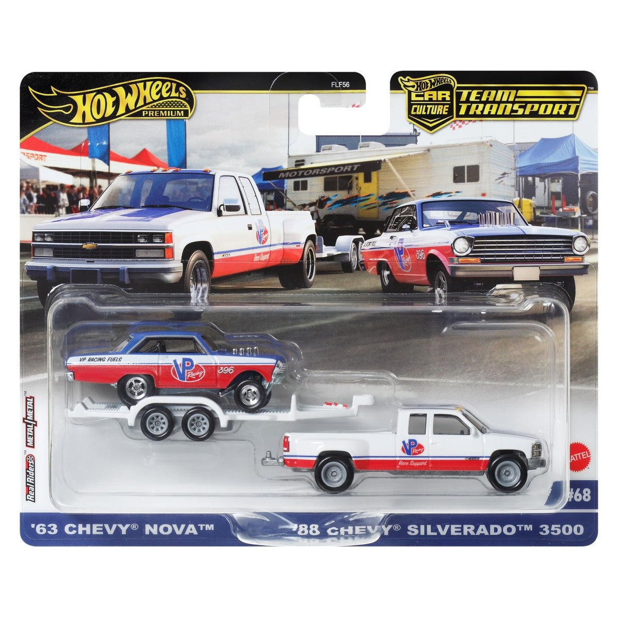 Hot Wheels Premium Car Culture Team Transport '63 Chevy Nova '88 Chevy Silverado 3500.